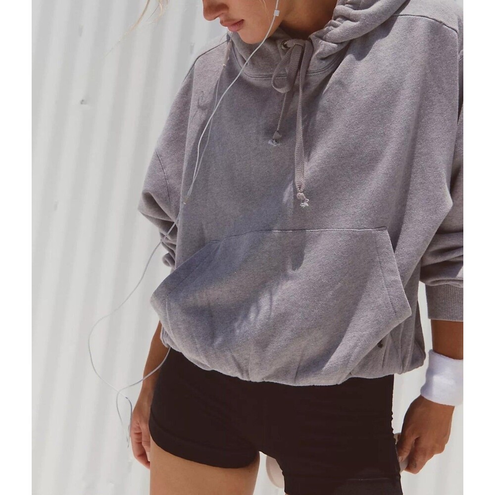 Free People FP Movement Day Off Hoodie Cropped Top Ribbed Pullover Grey S 283921